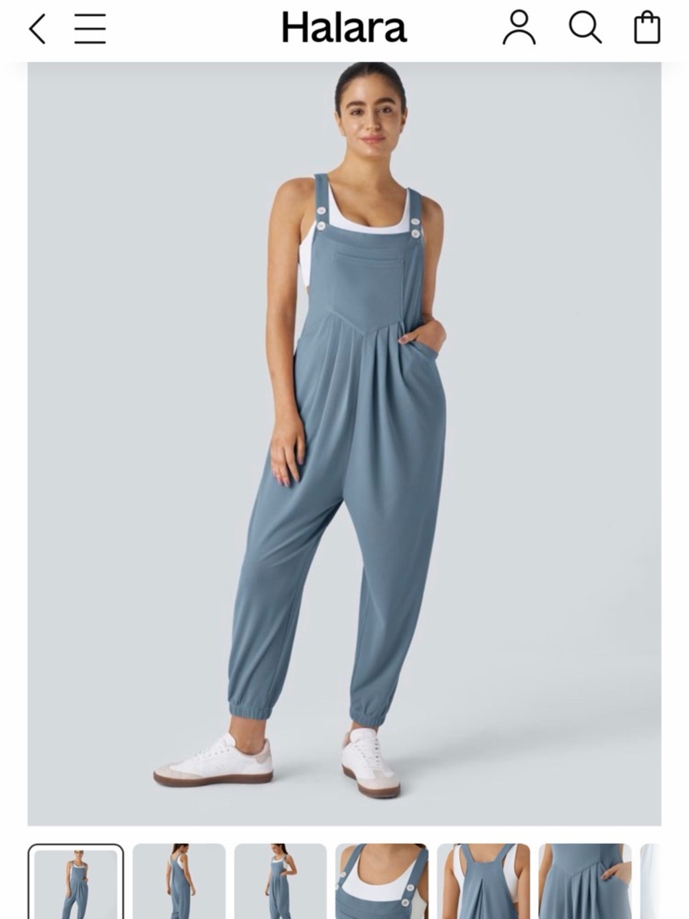 HALARA Dusty Blue-Mountain Spring Relaxed-Pockets Waffle Casual Jogger Overalls